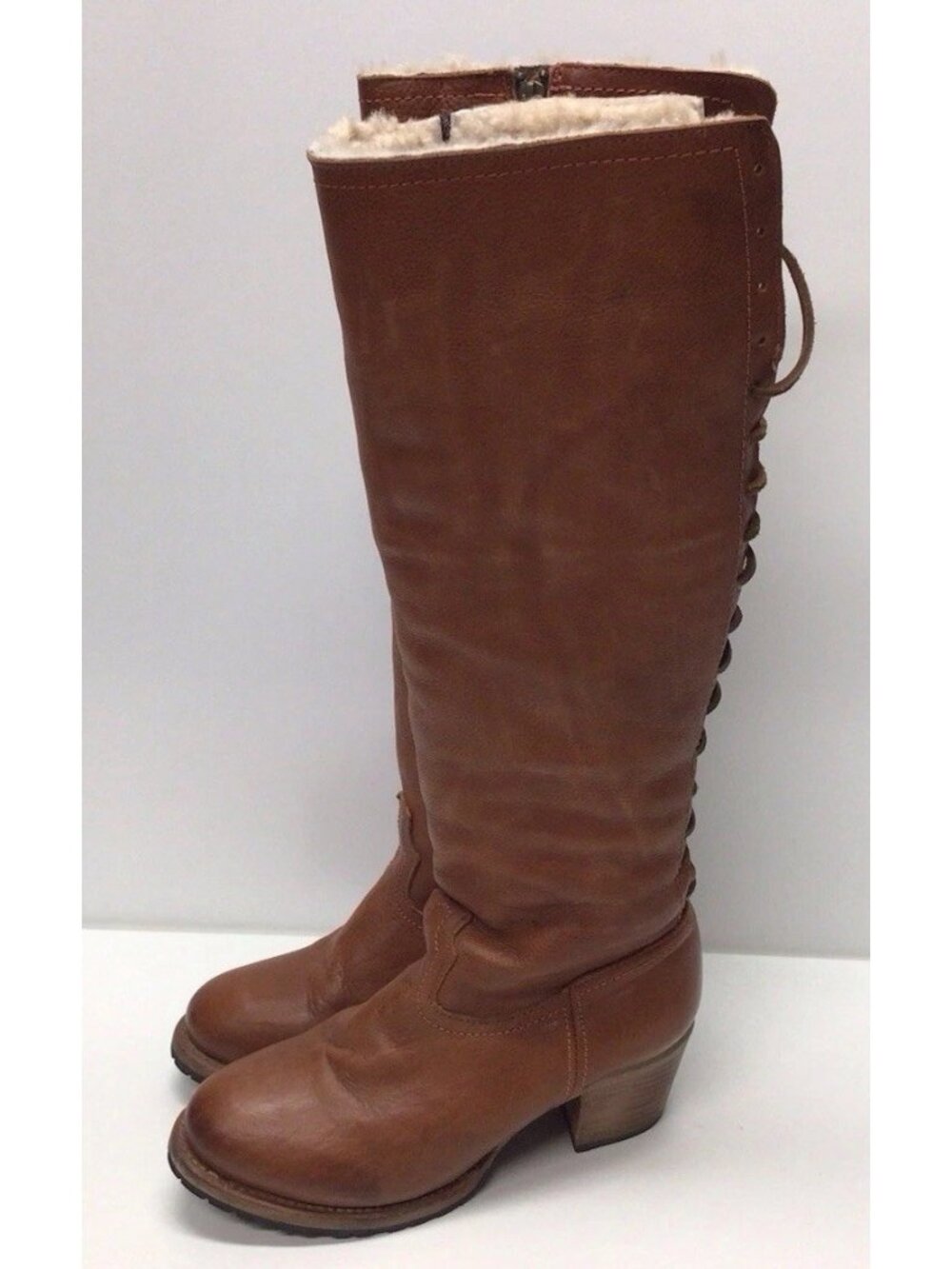 Freebird By Steven Iceland Lace up Boots Brown Leather Women Size 9 Fur Lined
